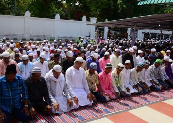 Members of Muslim Community offer Namaaz on Eid at
Unit-4 Masjid, Saturday