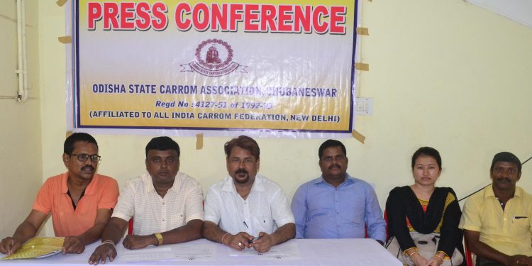 Odisha State Carrom Association members address the media in Bhubaneswar, Thursday    