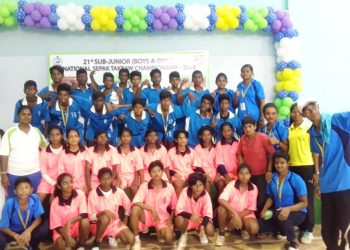 Odisha boys and girls sepaktakraw teams pose after reaching the finals in Bhubaneswar, Thursday       