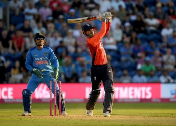 Alex Hales hits one for a six during his match-winning knock against India    