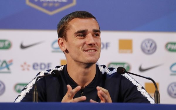 Antoine Griezmann addresses a press conference before a match of World Cup