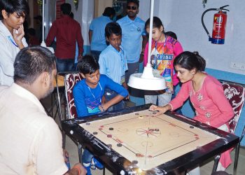 Players in action during the All India Invitational Carrom tournament at Cuttack, Thursday     