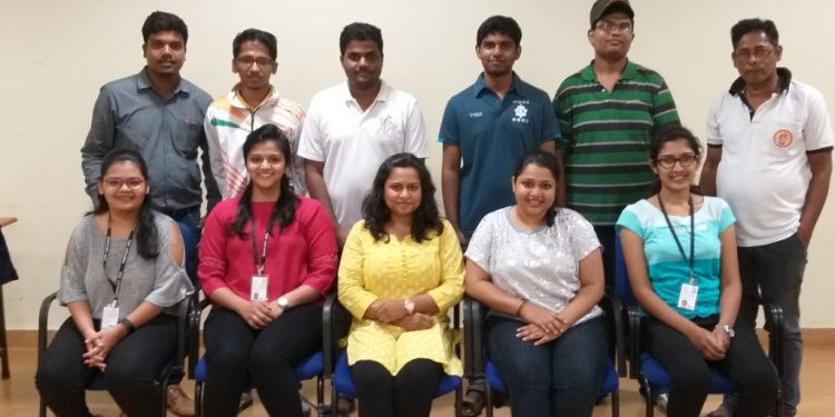 Sidhant Mohapatra (back row 3rd from L) and Akankhya Kabi (front row 2nd from R) among the players selected for the World University Chess Championship pose for a shutterbug in Bhubaneswar, Wednesday     