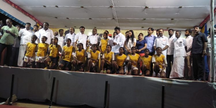 Odisha girls’ team pose while receiving the runners-up trophy at Madurai, Sunday