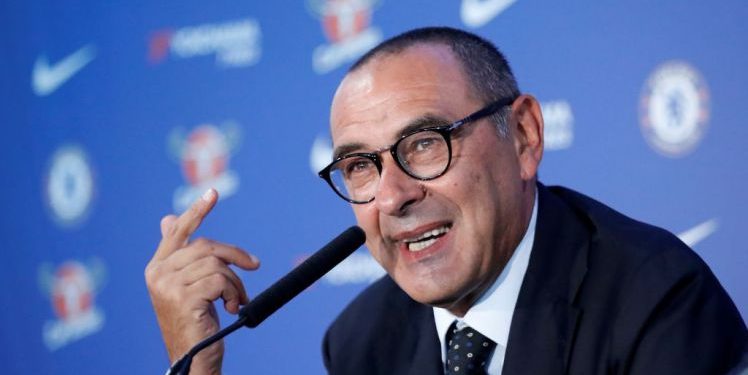 Chelsea's newly appointed manager, Maurizio Sarri, speaks during his unveiling press conference at Stamford Bridge, Wednesday