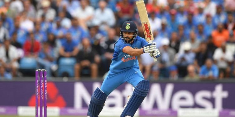 Virat Kohli drives through the off-side during his innings against England at Headingley, Tuesday