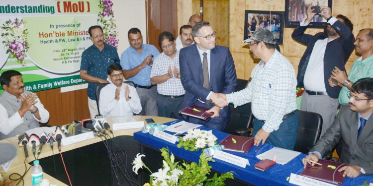 The MoU being signed in the presence of Health Minister Pratap Jena