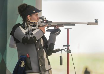 Shooter Anjum Moudgil competes in the Women's 50m rifle 3 positions event at the Asian Games in Indonesia