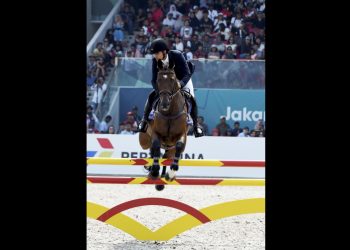 Fouaad Mirza in action during the equestrian event at Jakarta, Sunday