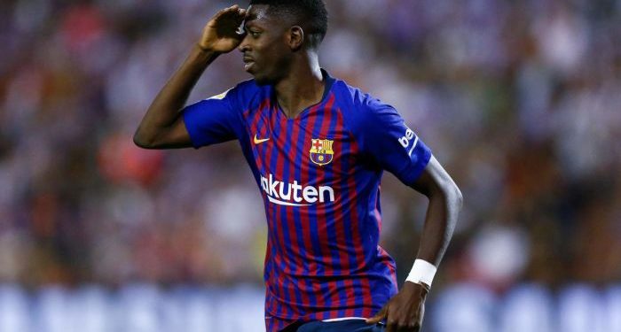 Ousmane Dembele celebrates after scoring Barcelona's only goal