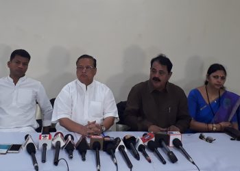 Congress leaders including OPCC president Niranjan Patnaik address media