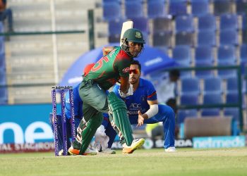 Imrul Kayes shapes to drive against Afghanistan in Abu Dhabi, Sunday