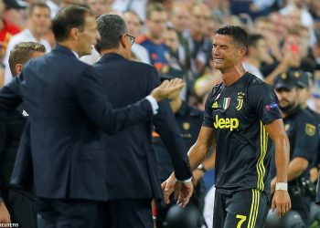 A tearful Cristiano Ronaldo leaves the pitch after being red-carded in his Champions League debut for Juventus