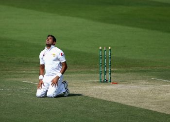 Mohammad Abbas reacts after completing his five-wicket haul