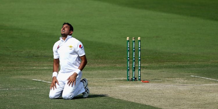 Mohammad Abbas reacts after completing his five-wicket haul