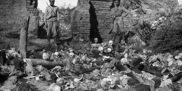 A pile of skulls from the Armenian village of Sheyxalan