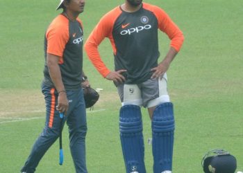 Indian captain Rohit Sharma during a practice session ahead of the second T20 match against West Indies