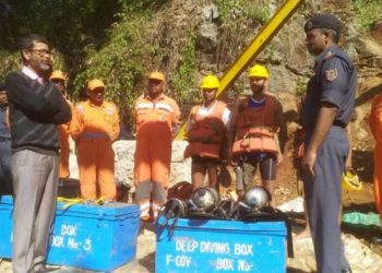 NDRF personnel gearing up to enter the coal mine pit in Meghalaya.