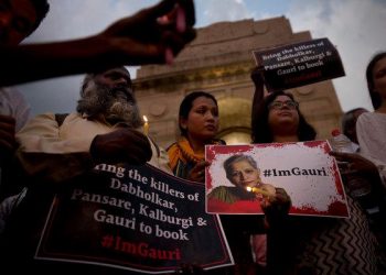 Candle light vigil for Gauri Lankesh