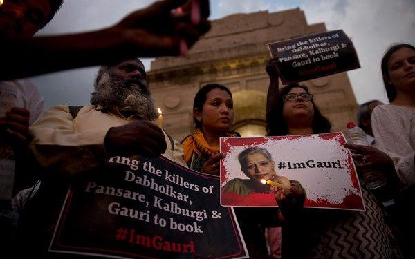 Candle light vigil for Gauri Lankesh