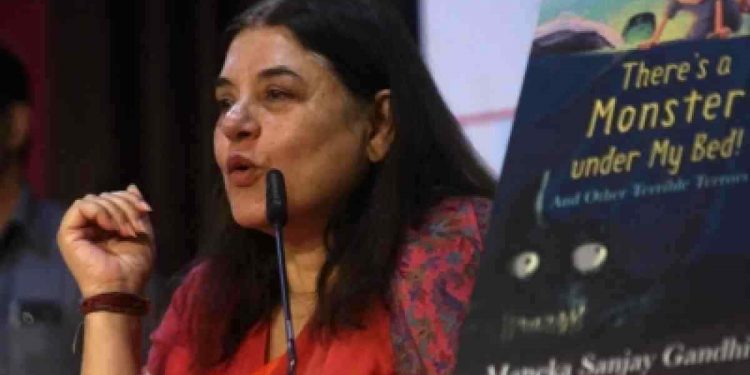 New Delhi: Union Women and Child Development Minister Maneka Gandhi addresses at "Bookaroo"