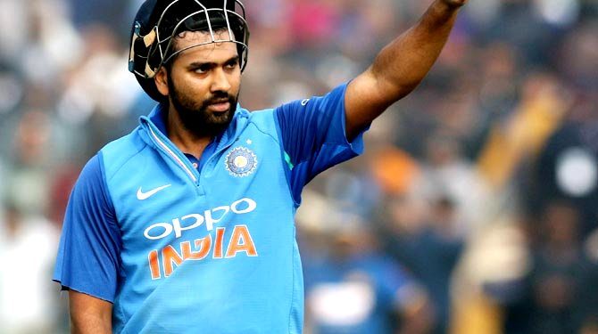 Rohit Sharma celebrates after completing his third double century in ODIs. (BCCI)