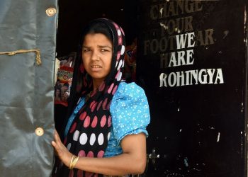 A Rohingya woman at a refugee camp near Kalindi Kunj in Delhi