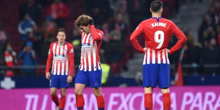 Dejected Atletico Madrid players after being knocked out of the Copa del Rey football tournament