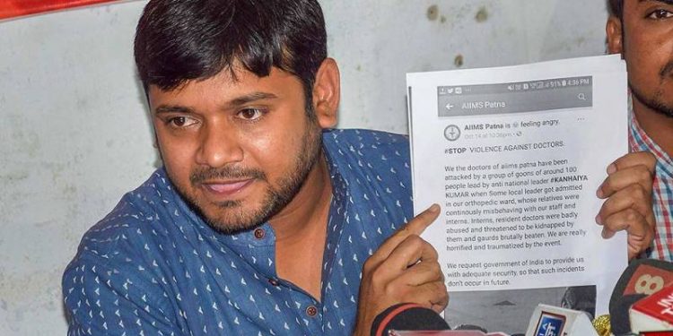 Former JNU Students Union leader Kanhaiya Kumar addresses a press conference at Janshakti Bhawan in Patna