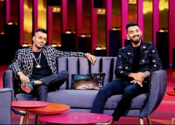 Hardik Pandya (L) and KL Rahul during the talk show