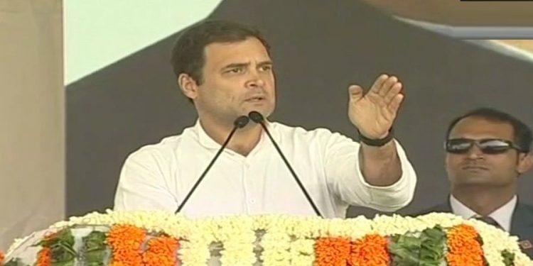 Congress president Rahul Gandhi at the rally in Jaipur