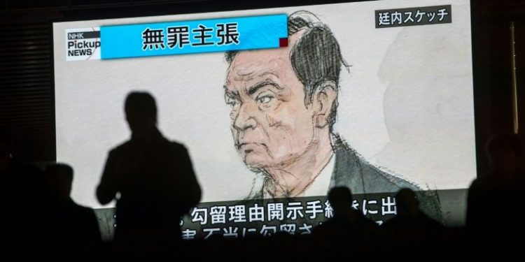 64-year-old Franco-Lebanese-Brazilian businessman Carlos Ghosn displayed at a TV in Japan.