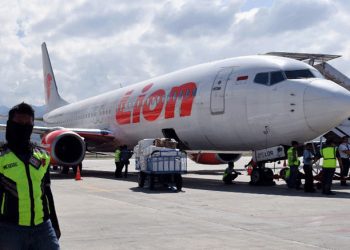 This photo taken on 10 October, 2018 shows a Lion Air Boeing 737-800 aircraft at the Mutiara Sis Al Jufri airport in Palu. Picture: (AFP)