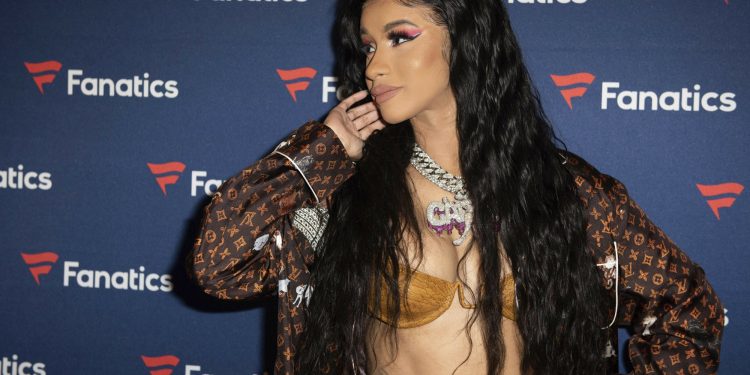 Cardi B arrives at the 2019 Fanatics Super Bowl Party in Atlanta. Even though Cardi B has a strong chance of winning her first-ever Grammy, the rapper says she is feeling nervous heading into the upcoming awards show. (AP)