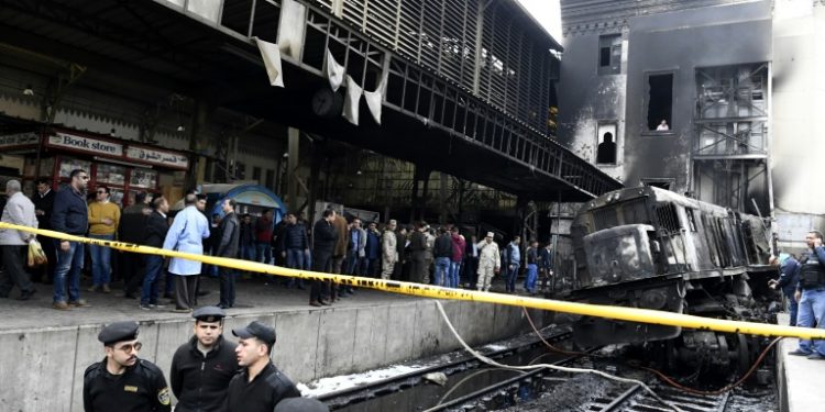 The train crash sparked a major fire at Cairo's Ramses station (AFP)