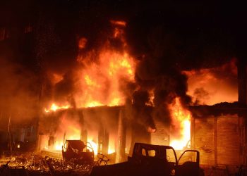 Massive flames engulf the warehouse buildings in Dhaka, Wednesday night