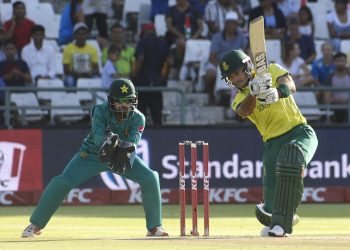 South Africa’s Reeza Hendricks goes for a drive against Pakistan at Cape Town, Friday 