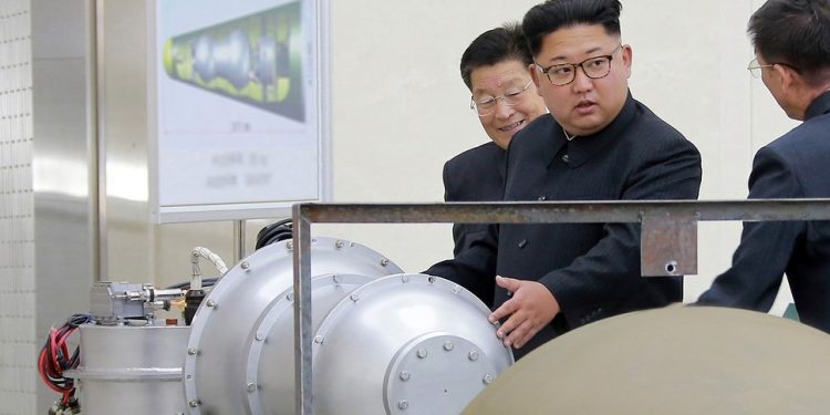 Kim Jong-un inspects a purported hydrogen bomb in this photo released by the Korean Central News Agency