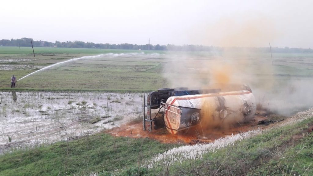 Chemical-laden tanker catches fire in Jaleswar