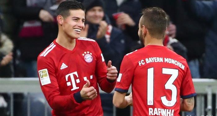 Bayern ran riot in Munich as Robert Lewandowski led the way with two goals as Serge Gnabry, James Rodriguez and Kimmich also netted. (Image: Reuters)