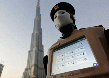 Robot stands guard outside an establishment near Burj Khalifa in Dubai [Representational Image] (AP)