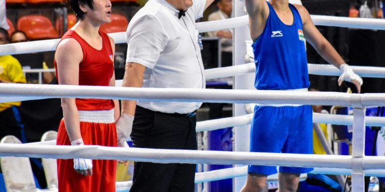 Bangkok: India's Sonia Chahal is declared winner against Koreas Jo Son Hwa, at the Asian Boxing Championships in Bangkok, Monday, April 22, 2019. (PTI Photo)