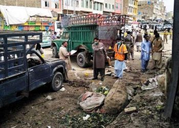 Locals at the blast site in Hazarganj fruits and vegetable market in provincial capital Quetta, Friday