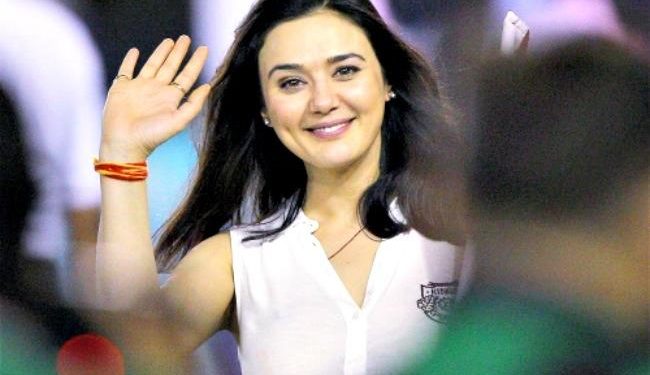 Kings XI Punjab co-owner Preity Zinta celebrates her team's victory over Kolkata Knight Riders during an IPL match in Mohali. (Photo: PTI)