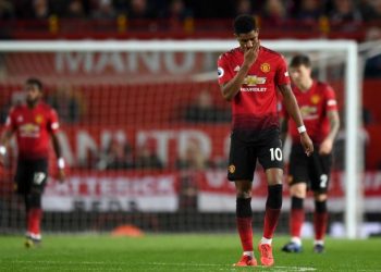 A dejected Rashford in United's 2-0 loss against City at Old Trafford.