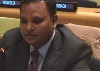 Counsellor in India's Permanent Mission to the UN Ashish Sinha speaks at the ECOSOC Forum