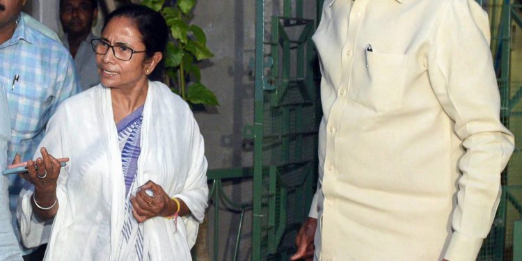 Kolkata: Andhra Pradesh Chief Minister and Telugu Desam Party President N Chandrababu Naidu with West Bengal Chief Minister and Trinamool Congress chief Mamata Banerjee, at her residence in Kolkata, Monday, May 20, 2019. (PTI Photo) (PTI5_20_2019_000104B)