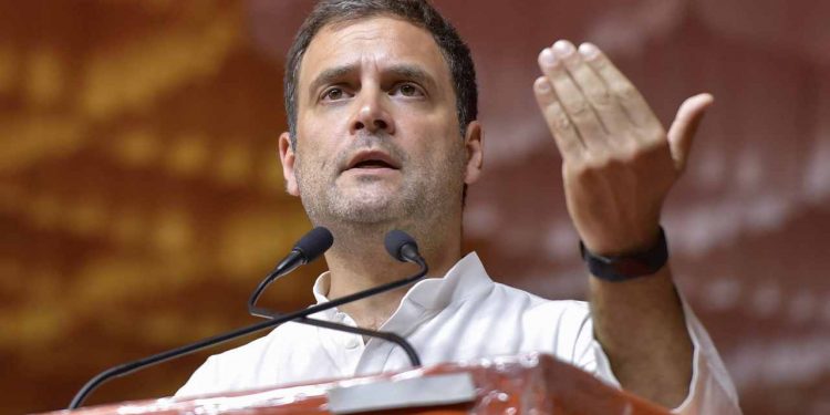 Madurai: Congress President Rahul Gandhi addresses a public meeting during the ongoing general elections, at Madurai, Friday, April 12, 2019. (PTI Photo)(PTI4_12_2019_000132B)