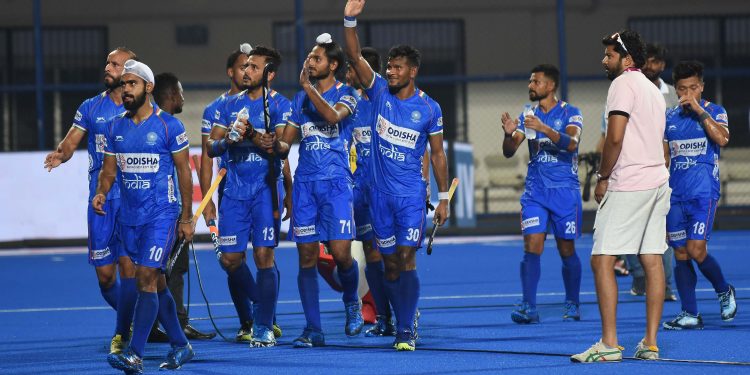 Indian players acknowledge the applause of the crowd after their thumping win against Russia, Thursday