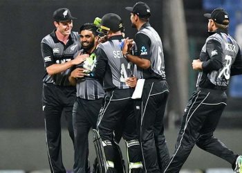 New Zealand team celebrates. (Photo by GIUSEPPE CACACE / AFP)